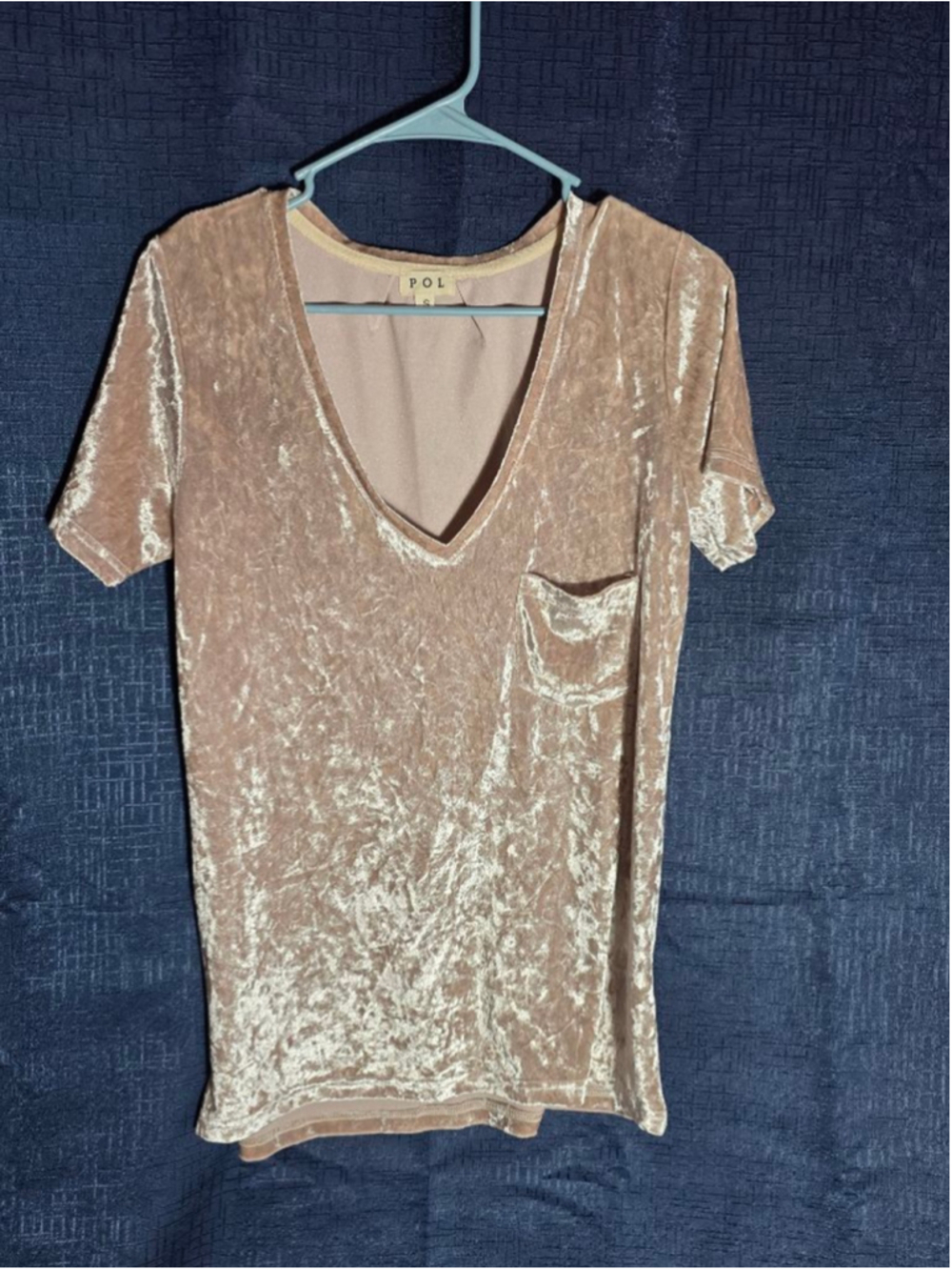 Women's POL Pink Crushed Velvet V-Neck Short Sleeve Tee S preppy feminine y2k